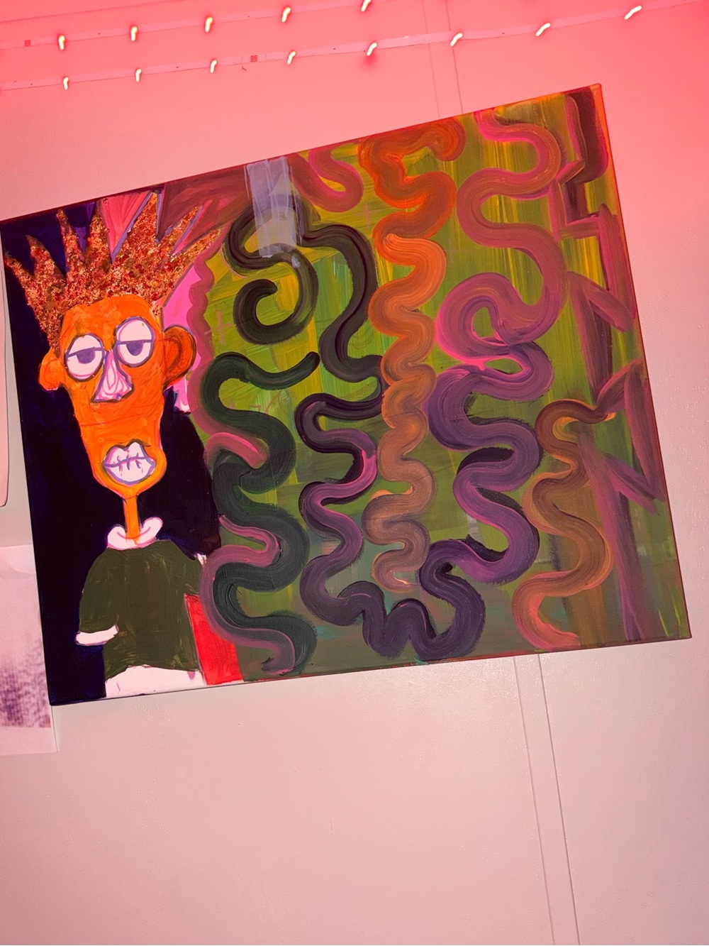Abstract Wall Art Painting in Orange, Green & Purple